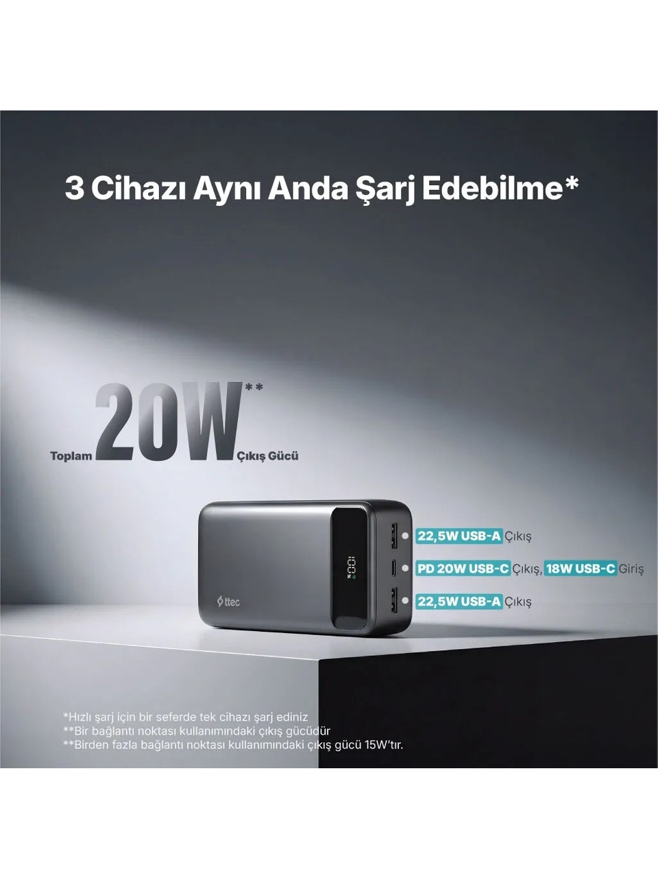 Ttec Recharger Ultra 2bb270s Lcd 30.000mah Pd 20w Taşınabilir Hızlı Şarj Aleti/powerbank Görseli