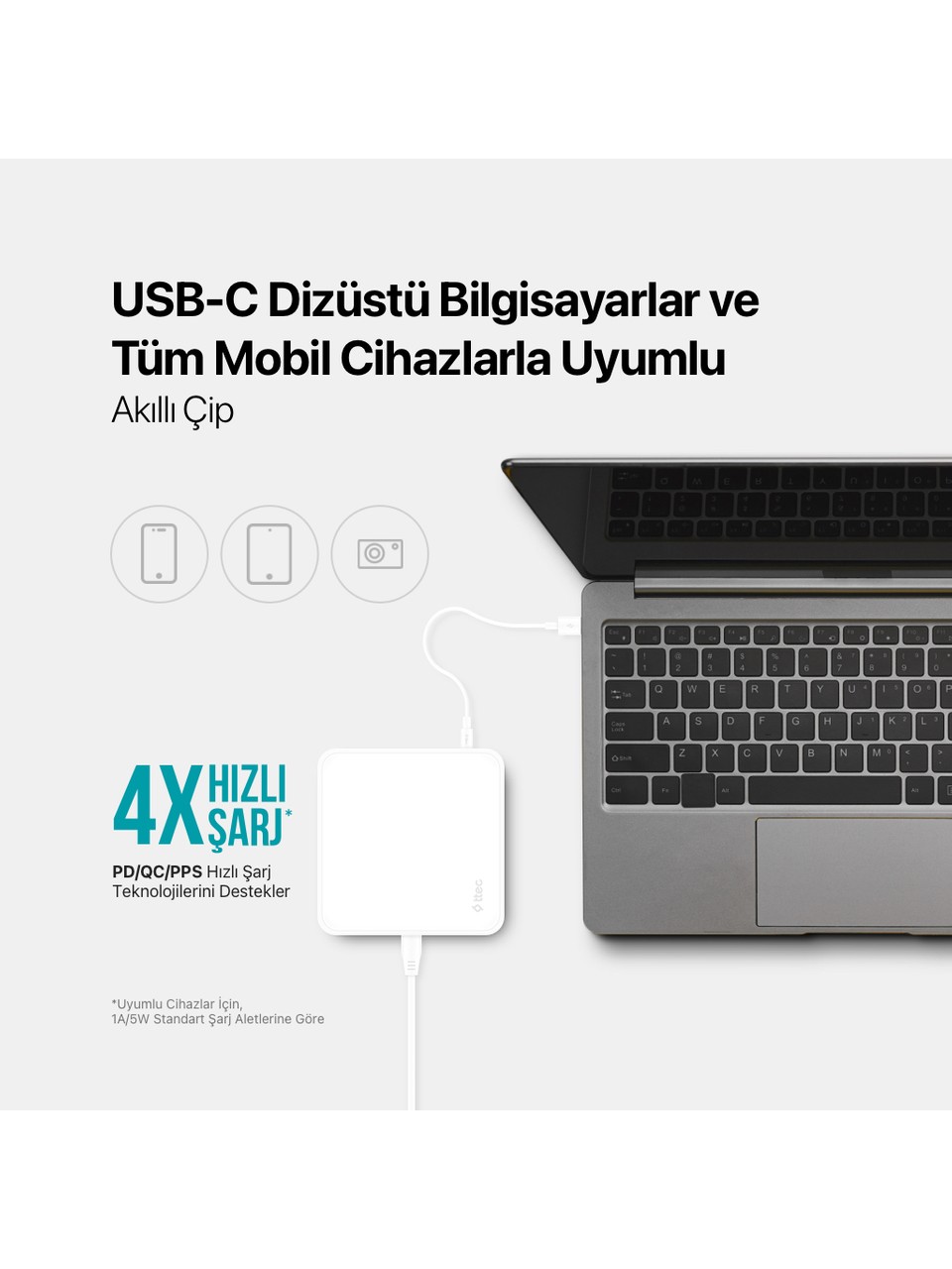 Ttec Smartcharger 2scg02b Quattro Gan 65w Pd Seyahat Hızlı Şarj Aleti Usb-c + 3 Usb-a Beyaz Görseli