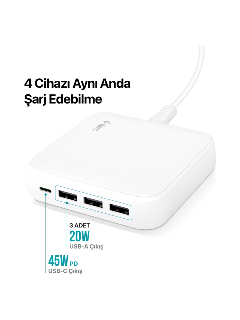 Ttec Smartcharger 2scg02b Quattro Gan 65w Pd Seyahat Hızlı Şarj Aleti Usb-c + 3 Usb-a Beyaz Görseli