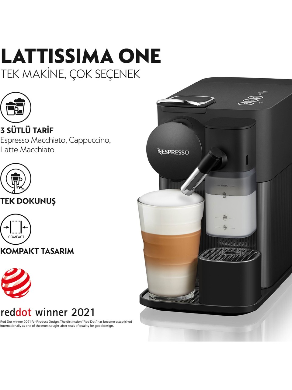 Nespresso F121 Lattissima One Kahve Makinesi Siyah Görseli