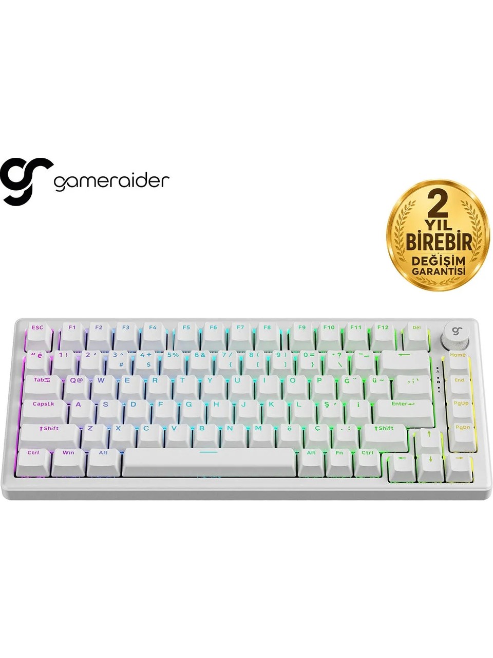 Gameraider K1 Beyaz Ultra-fast Lime Manyetik Switch 8k Türkçe Kablolu Gaming Klavye
