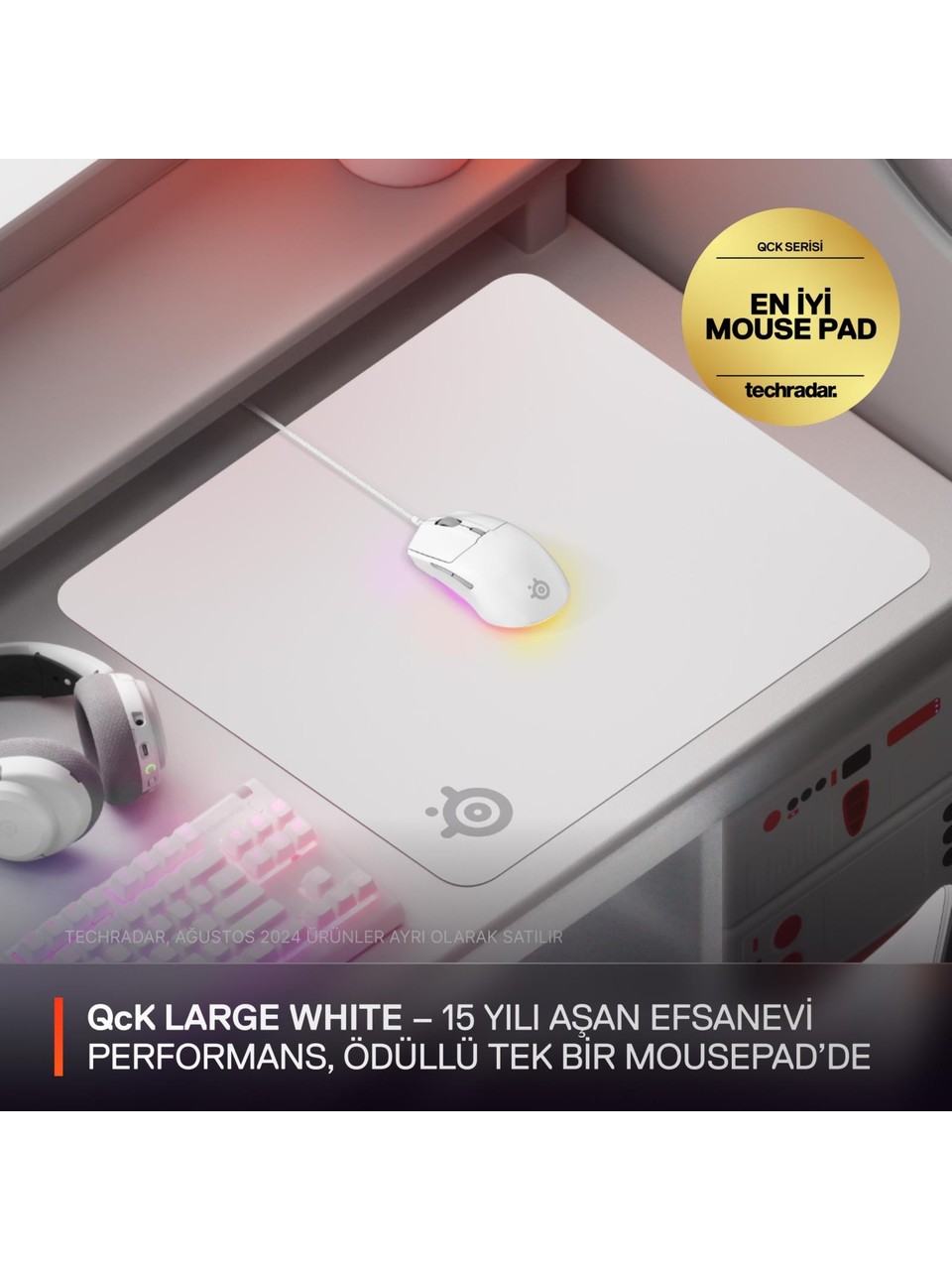SteelSeries QcK Beyaz Large Oyuncu Mouse Pad Görseli