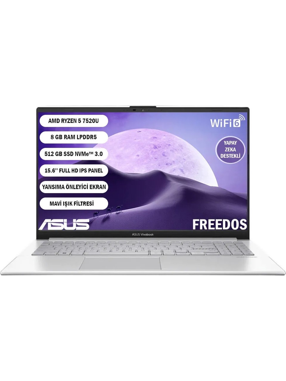 AsusVivobook Go15 E1504fa-Bq4463 Amd R5 7520U 8Gb 512Gb Ssd Fdos 15.6" 60Hz Notebook