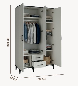 Dole Line 3 Kapakli Dolap (120 Cm Beyaz) Görseli