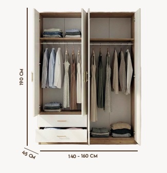 Dole Loft 4 Kapakli 2 Çekmeceli Dolap (140 Cm Ceviz - Beyaz) Görseli