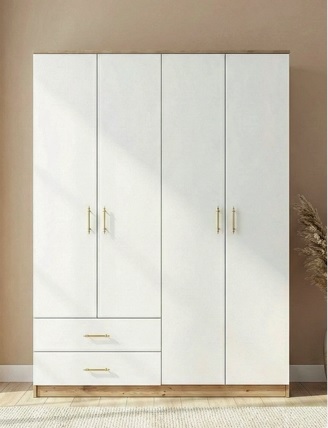 Dole Loft 4 Kapakli 2 Çekmeceli Dolap (140 Cm Ceviz - Beyaz)
