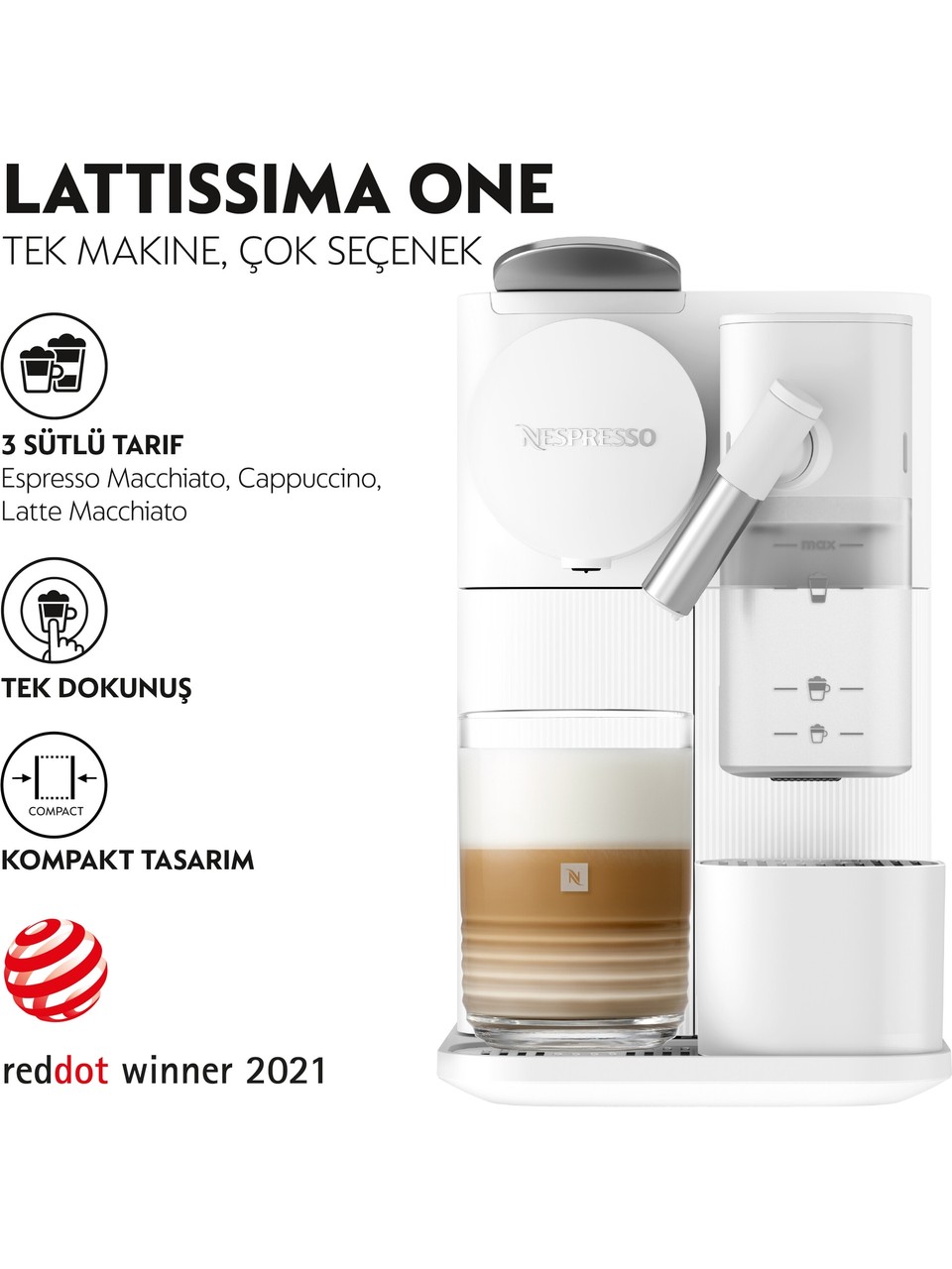 Nespresso F121 Lattissima One Kahve Makinesi Beyaz Görseli
