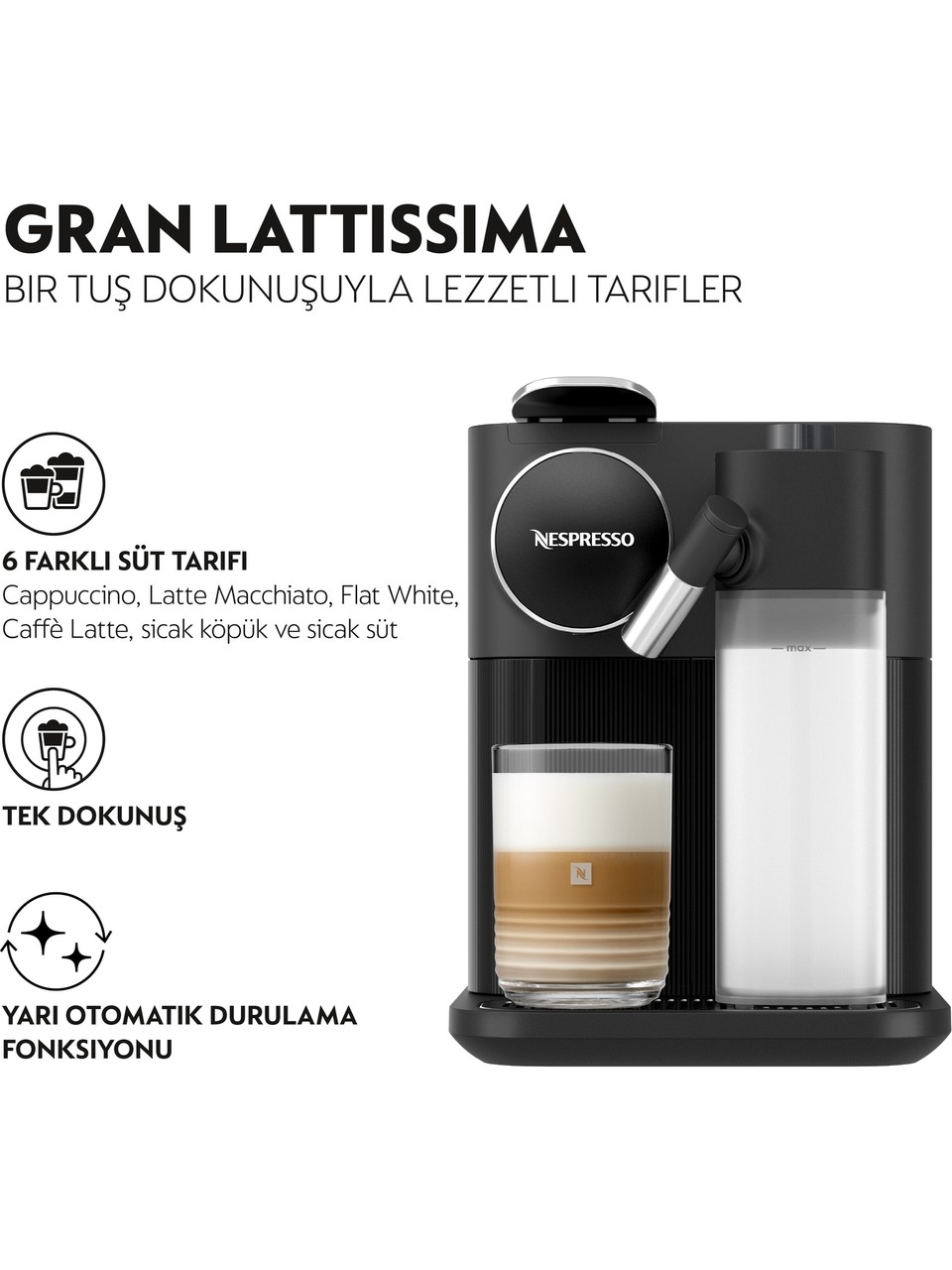 Nespresso F541 Gran Lattissima Siyah Kapsül Kahve Makinesi Görseli