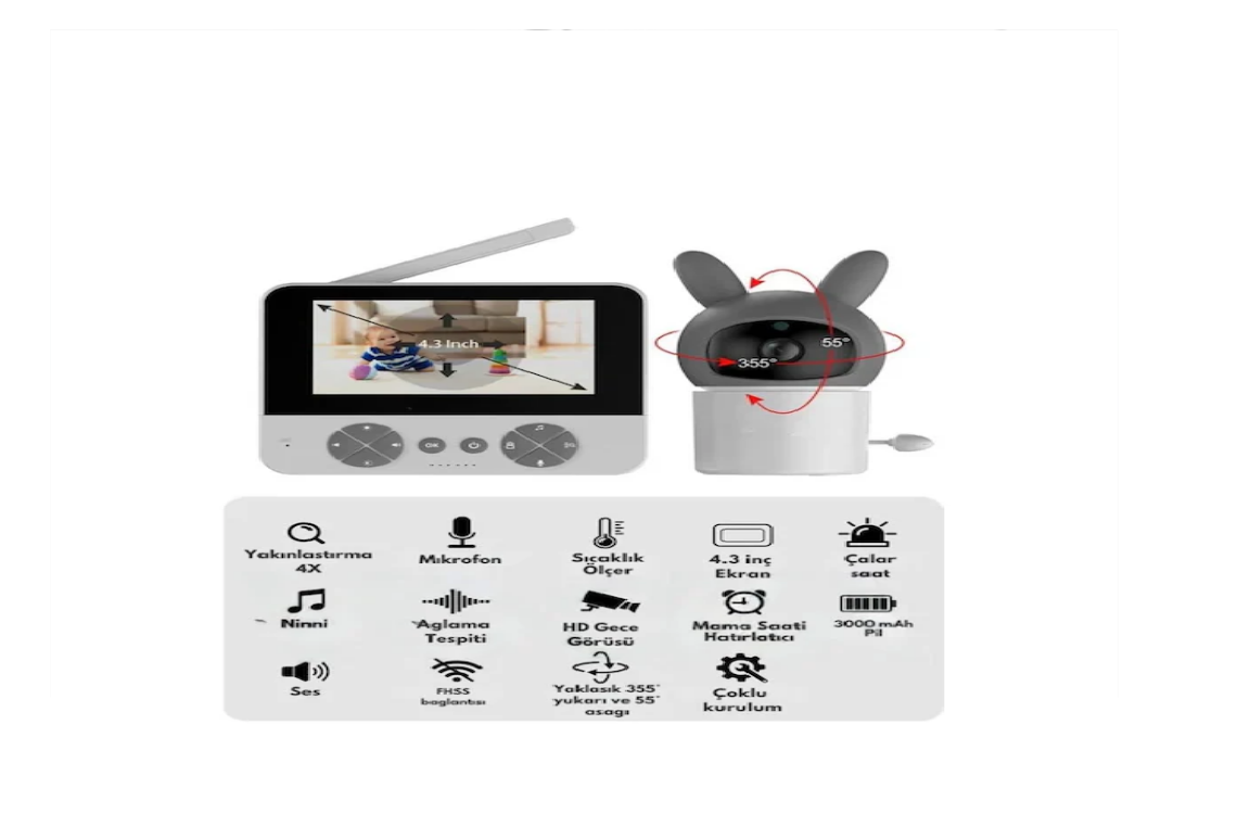 Bebek Kamerası Kumandalı Monitörlü Karşılıklı Konuşma Özellikli , Hatırlatıcılı Ip Bebek Kamerası Görseli