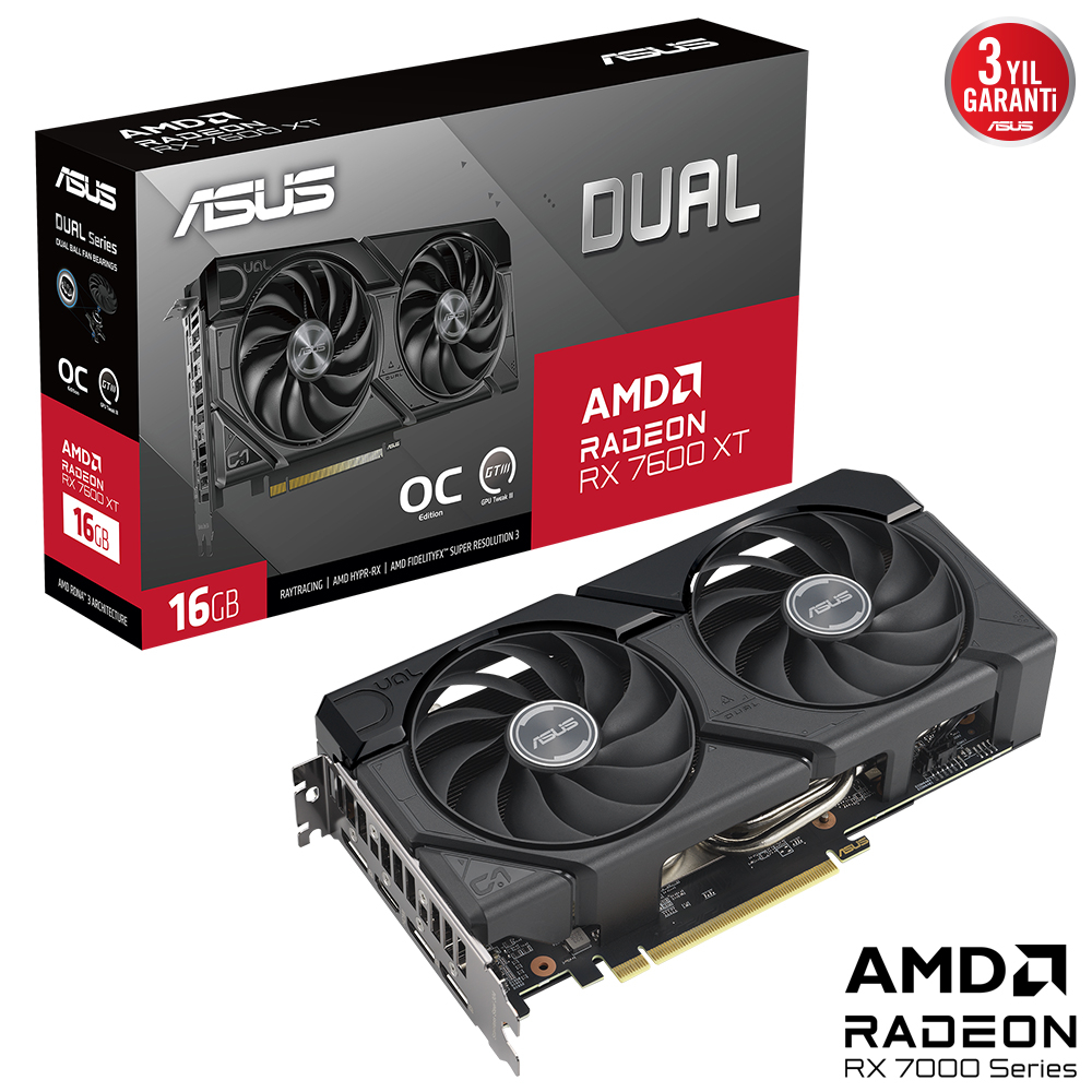 Asus DUAL-RX7600XT-O16G 16GB 128BT GAMING EKRAN KARTI